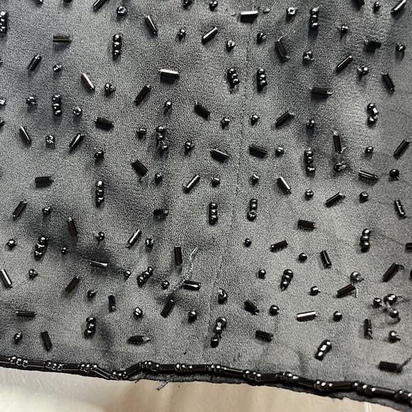 Maggy London Chiffon Sequin Dress 6 Black Midi Short Sleeve Classic Elegant - Picture 8 of 13